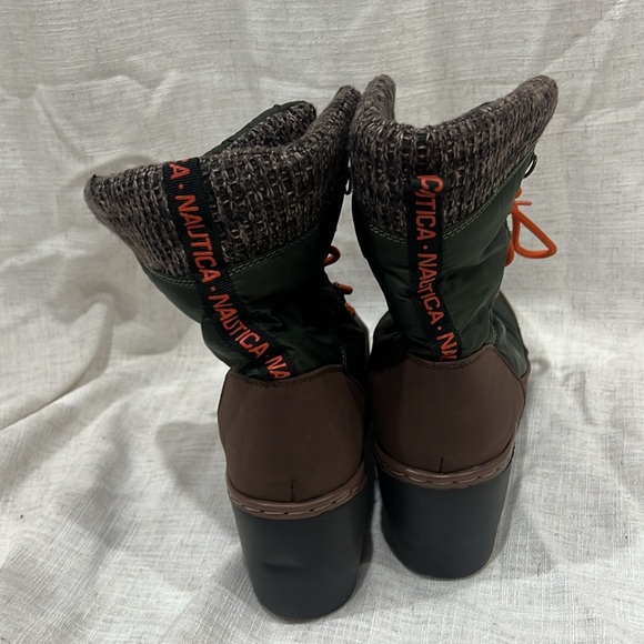 Nautica Forest Green and Chestnut Boots with Vibrant Orange Laces - Picture 3 of 8